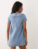 Miss Selfridge collared denim mini dress with tie detail in blue wash