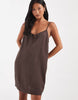 Vero Moda Petite tie front cami mini dress in chocolate brown