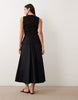 linen blend maxi vest dress with poplin skirt in black