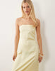 Pieces bandeau maxi satin dress in pale banana