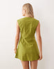 square neck button down mini sundress in dark lime