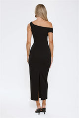 Downtown Alley Off Shoulder Midi Dress Black