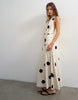 Topshop premium linen blend halter neck wrap maxi dress in natural mono polka dot print