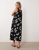 Petite v-neck smock poplin maxi dress with lace overlay in black and white polka dots
