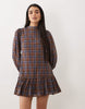 Glamorous puff sleeve high neck mini dress in blue brown plaid