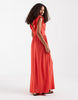 Vero Moda Easy Joy ruffle shoulder plunge front midi dress in coral