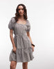 Noisy May tiered seersucker mini dress with open tie back in chocolate gingham