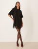 oversized mini dress with lace hem trim in black