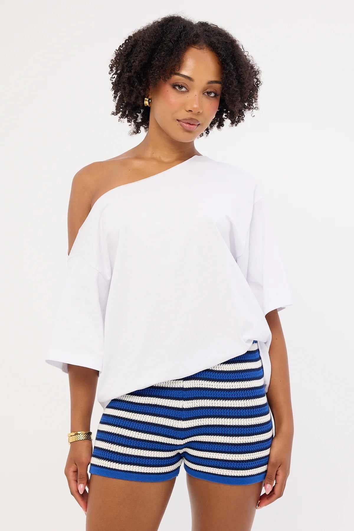 Perfect Stranger Dawn Crochet Mini Shorts Blue Stripe