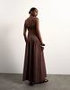 Topshop cut out waist poplin maxi dress in chocolate