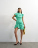 Topshop satin shirred detail tea dress in bright emerald green