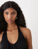 COLLUSION nylon ruched volume halter midi dress in black