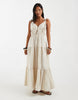 Vero Moda Petite tie shoulder cami midi tiered dress in oatmeal