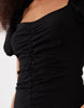 ruched front midi tea dress in black