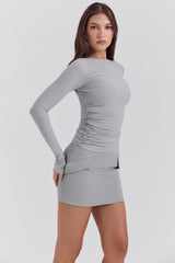 french grey boat neck long sleeve top
