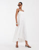 & Other Stories linen midi dress with thin crossover straps in white