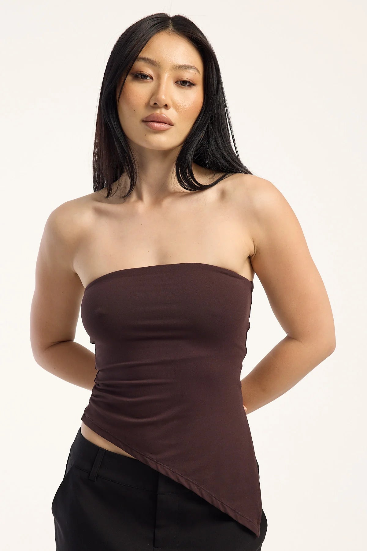 L&t Strapless Asymmetrical Top Brown