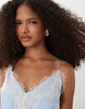 Abercrombie & Fitch satin lace trim strappy mini dress in light blue