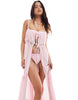Miss Selfridge beach lace trim tie front maxi cover-up in soft pink