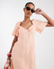 & Other Stories linen puff sleeve midaxi dress with twist sweetheart neckline in peach pink