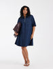 ONLY Curve pleated denim mini dress in rinsed dark blue