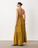 textured halter trapeze maxi dress in ocre
