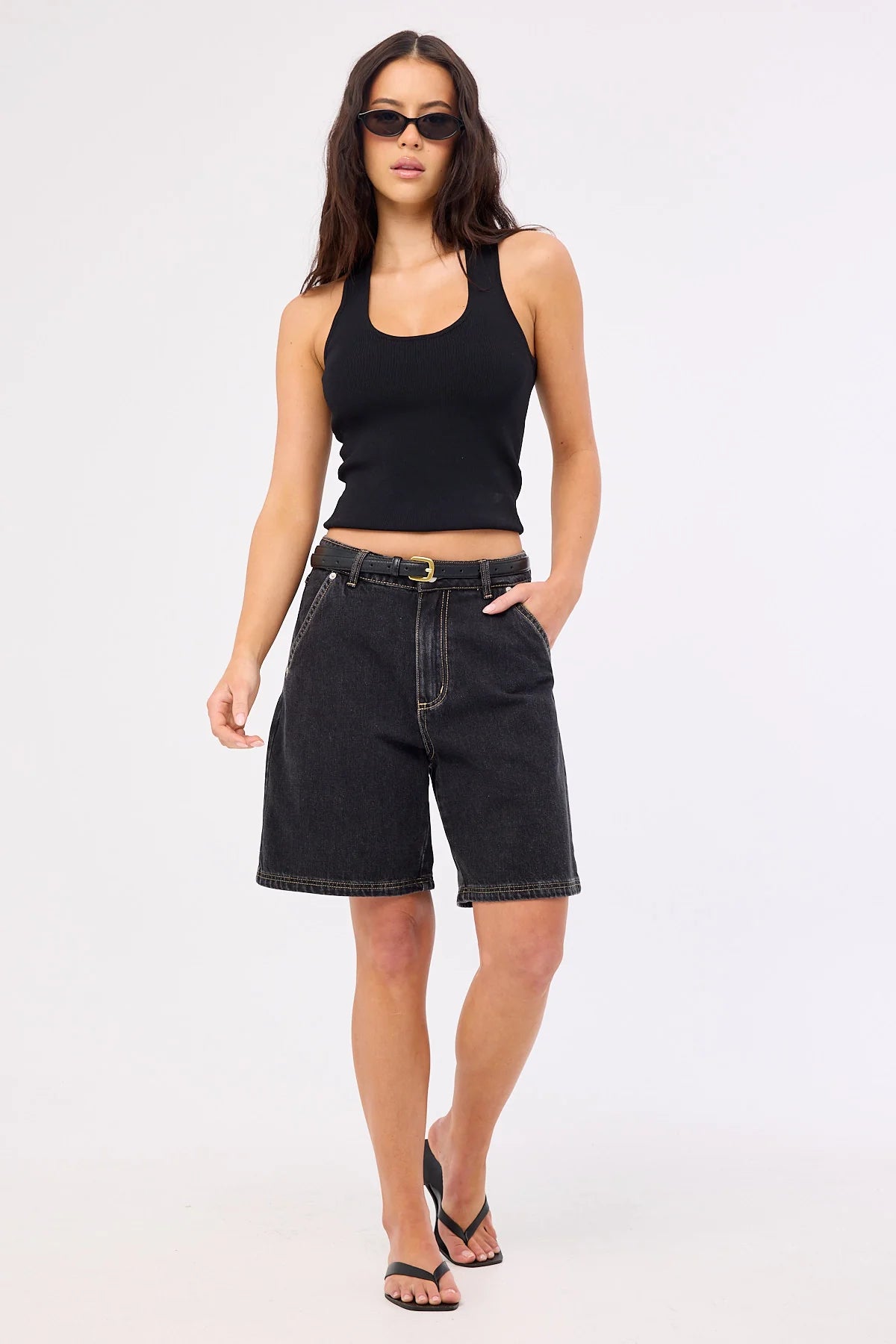 Perfect Stranger Longline Denim Short Washed Grey