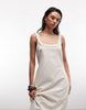 COLLUSION square neck frill detail midi dress in oatmeal