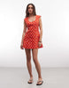 square neck button down mini sundress in red polka dots