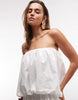 bandeau poplin maxi dress with embroidered lace hem in white