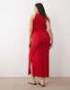 Curve scoop front racer seam detail midi dress in red