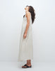 poplin scoop ruched neck maxi sundress in black and cream striped print