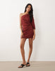 linen look jersey mini dress in rust