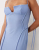mesh exposed seams sculpted cups maxi dress in pale blue