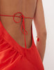 square neck satin and chiffon mix maxi dress in coral