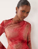 Daska frill long sleeve maxi dress in red print