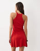 rib knit seam detailing halter neck mini dress in red