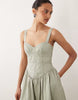 Abercrombie & Fitch twill v neck midi dress in mid green