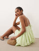 double cloth washed mini sundress with distressed ruffles in washed lime