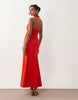 broderie halter midi dress in red