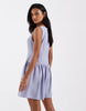 Brave Soul slash neck button down dropped waist mini dress in light blue