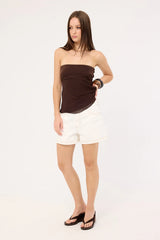 Perfect Stranger Mid Rise 90's Slouch Denim Short White Contrast