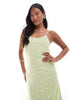 Miss Selfridge Petite strappy scoop neck maxi slip dress in green floral