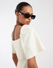 & Other Stories linen puff sleeve midaxi dress with twisted sweetheart neckline in butter yellow