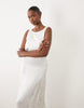 AWARE cowl neck satin maxi dress in white with light green floral