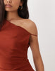 Mango satin cowl neck asymmetric midi dress in burnt orange