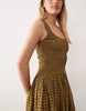 crinkle scoop neck midaxi sundress with shirred waist in tonal olive gingham