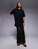 Fashionkilla cotton blend lace tiered hem maxi t-shirt dress in black