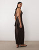 tie back halter midi dress in chocolate
