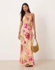 scoop neck tie front midi dress in multi floral print